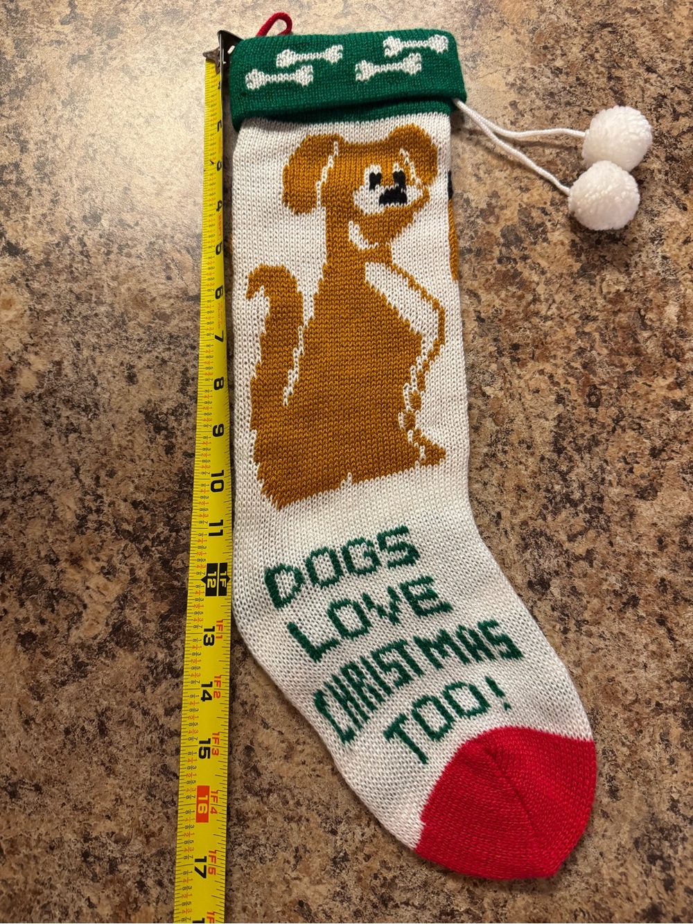 Dog Christmas Stocking - Green, White & Red Knit Pet Stocking